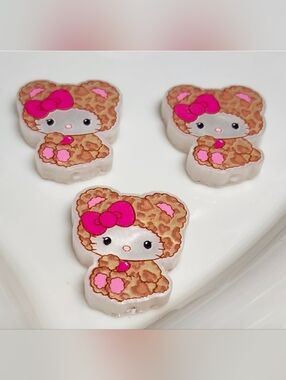 Cat Focal Bead Acrylic 3 Pc Beaded Pen Keychain Crafts Jewelry Making Leopard